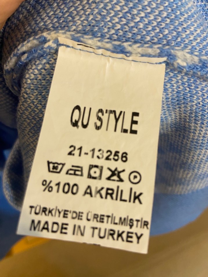 Mavi V Yakalı Örgü Kadın Hırka - Görsel 3