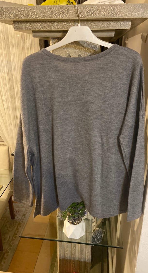 İnci Detaylı Gri Kadın Triko Kazak - Görsel 3