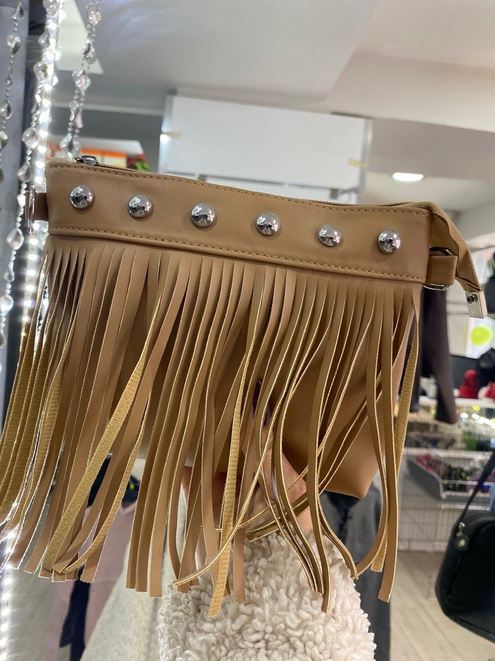 Püsküllü Siyah Deri Rock Punk Çanta - Görsel 2