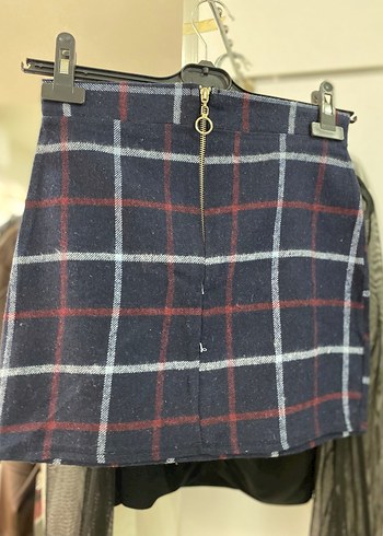 Fermuarlı Koyu Mavi Ekose Midi Etek - Görsel 2