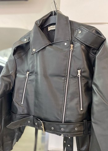 Kahverengi Deri Biker Ceket - Görsel 2