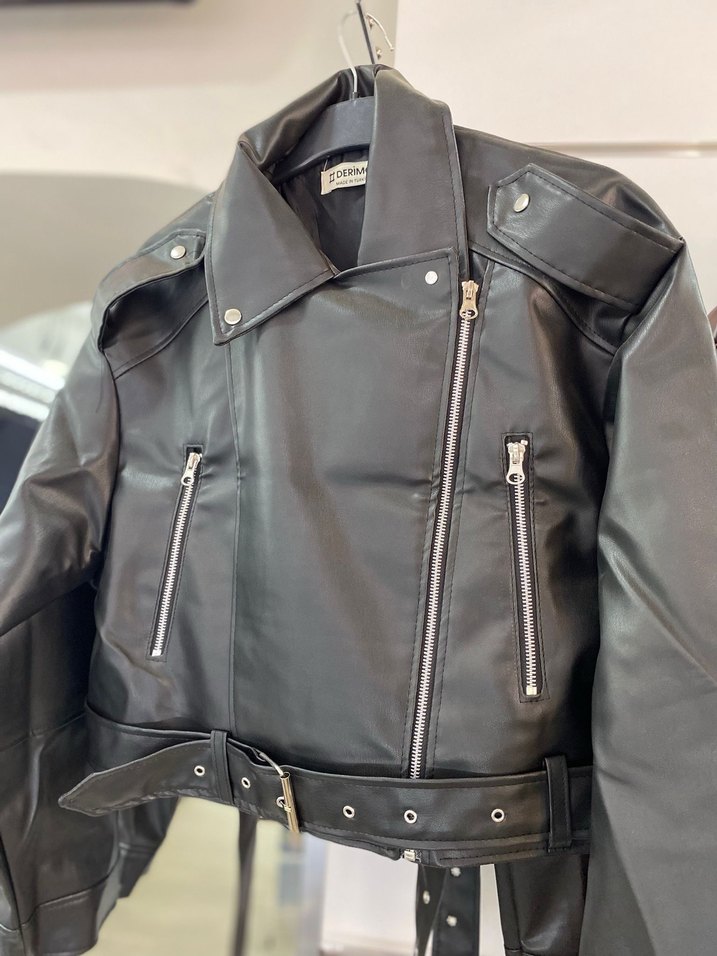 Kahverengi Deri Biker Ceket - Görsel 2