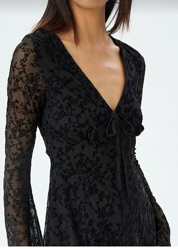 Kadın Siyah Dantel Mini Gotik Elbise - Görsel 5