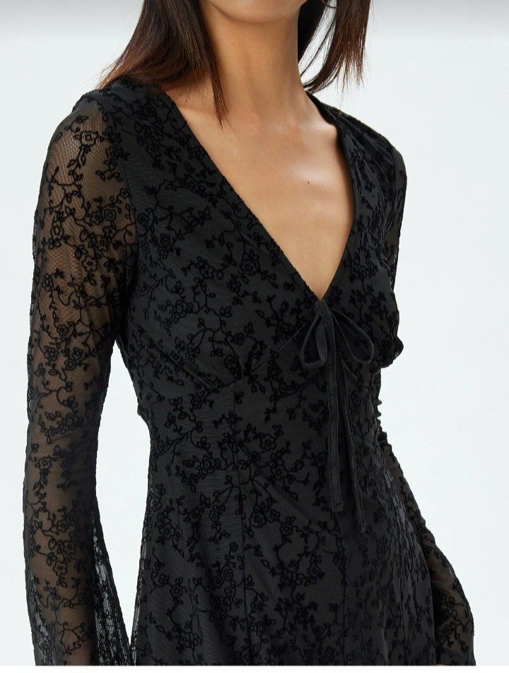 Kadın Siyah Dantel Mini Gotik Elbise - Görsel 5