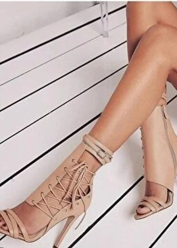 Bej Süet Bağcıklı İnce Topuklu Kadın Ayakkabı - Görsel 2