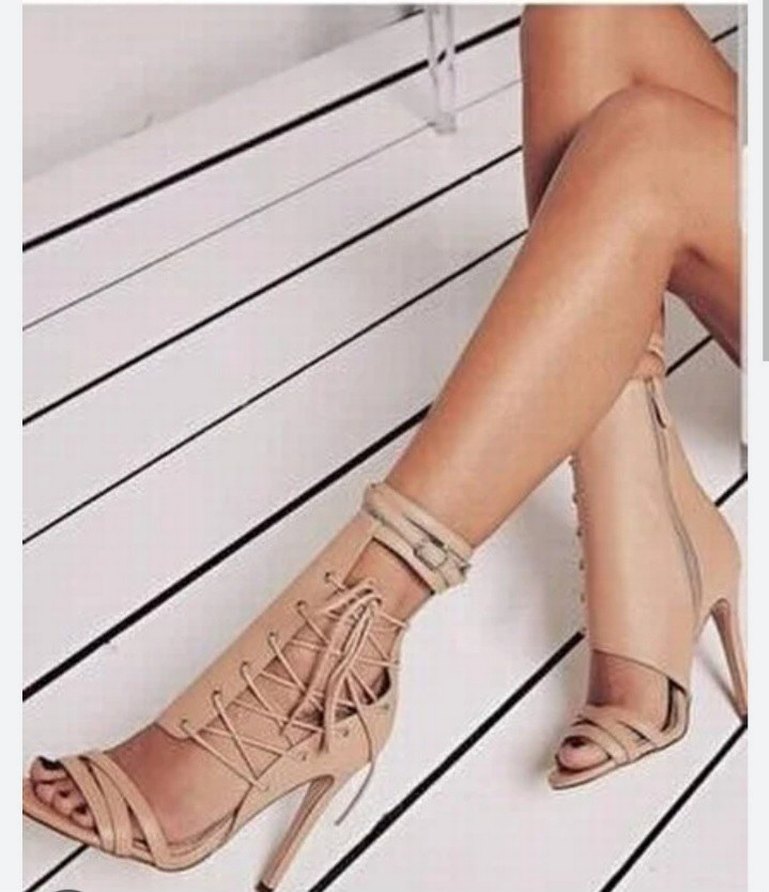 Bej Süet Bağcıklı İnce Topuklu Kadın Ayakkabı - Görsel 2