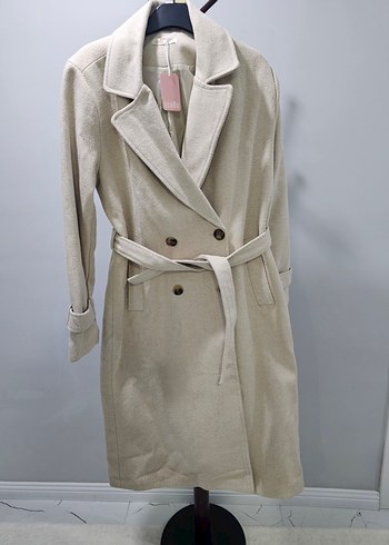 Bej Uzun Kemerli Kadın Kaban ECROU marka L beden - Görsel 7