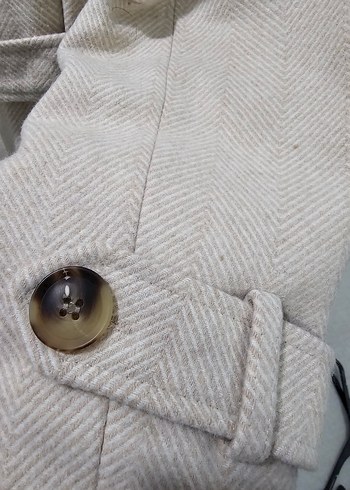 Bej Uzun Kemerli Kadın Kaban ECROU marka L beden - Görsel 10