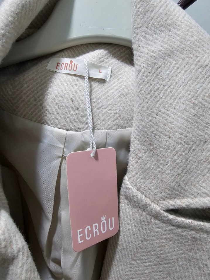 Bej Uzun Kemerli Kadın Kaban ECROU marka L beden - Görsel 5