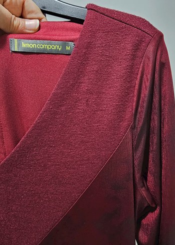 Bordo V Yaka Midi Elbise Limon Company marka M beden - Görsel 4