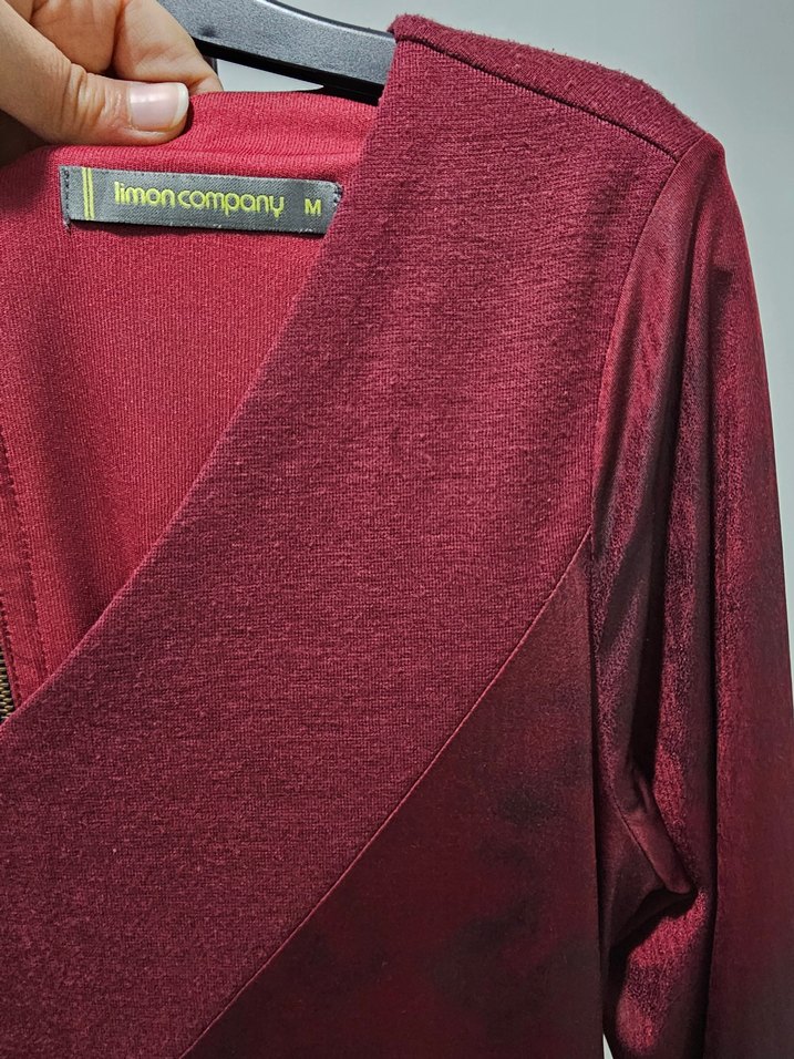 Bordo V Yaka Midi Elbise Limon Company marka M beden - Görsel 4