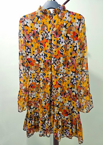 Çiçek Desenli Uzun Kollu Midi Elbise - Görsel 2