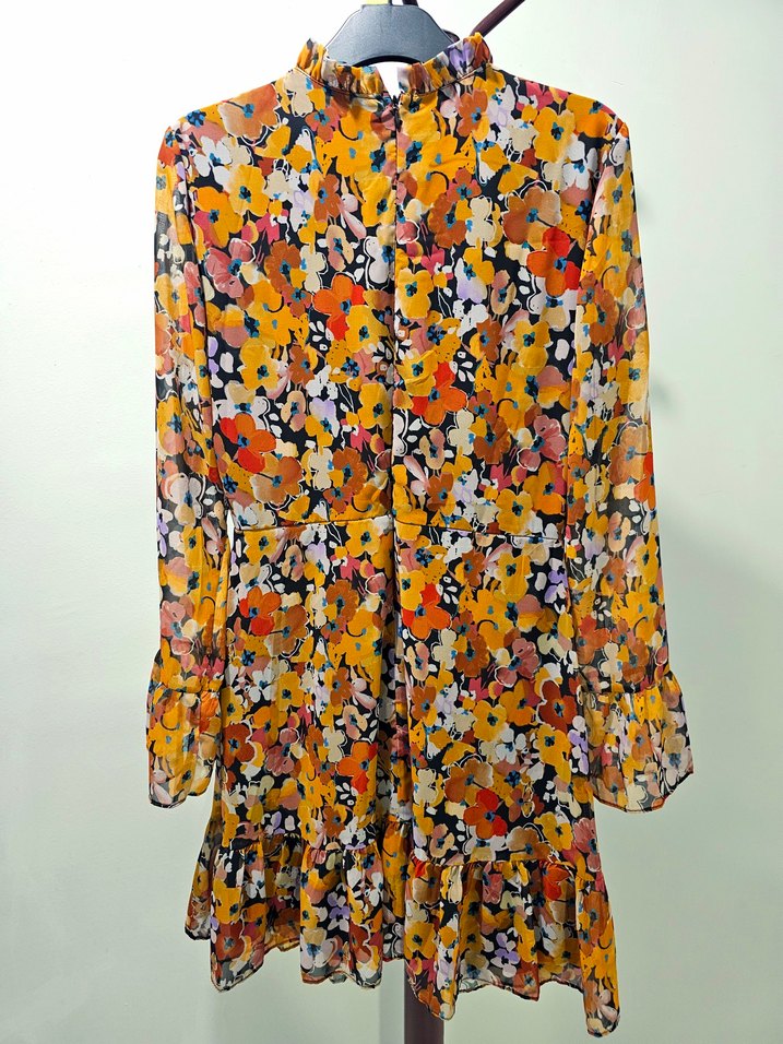 Çiçek Desenli Uzun Kollu Midi Elbise - Görsel 2