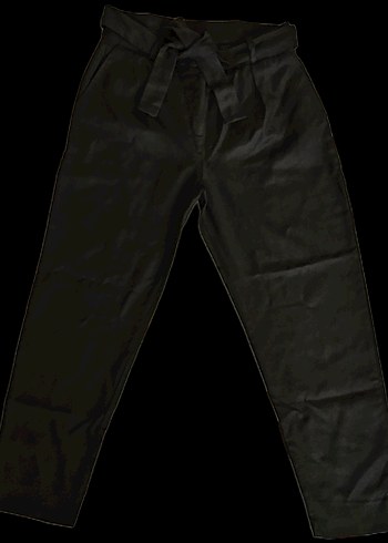 Kadın Siyah Kemerli Midi Kumaş Havuç Pantolon - Görsel 2