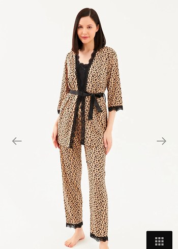 Leopar Desenli Kadın Sabahlık ve Pijama Takımı - Görsel 6