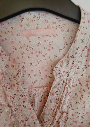 Düğmeli Pembe Çiçekli Bluz - Görsel 5