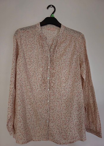 Düğmeli Pembe Çiçekli Bluz - Görsel 8