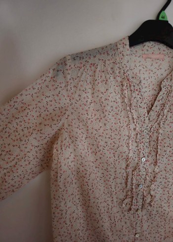 Düğmeli Pembe Çiçekli Bluz - Görsel 7