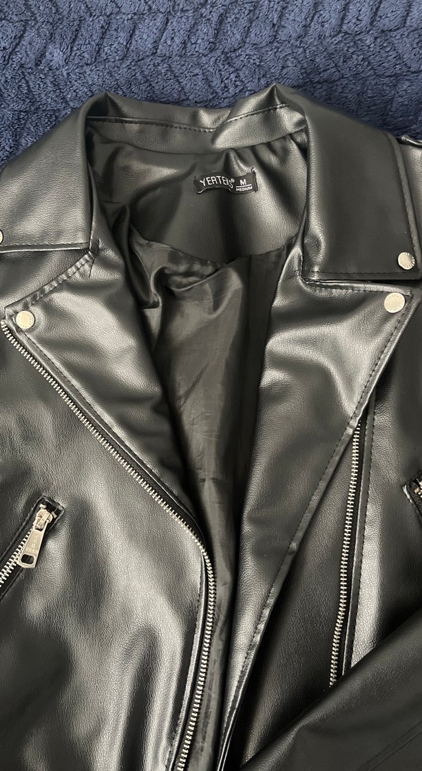 Siyah Parlak Biker Deri Kadın Ceket - Görsel 2