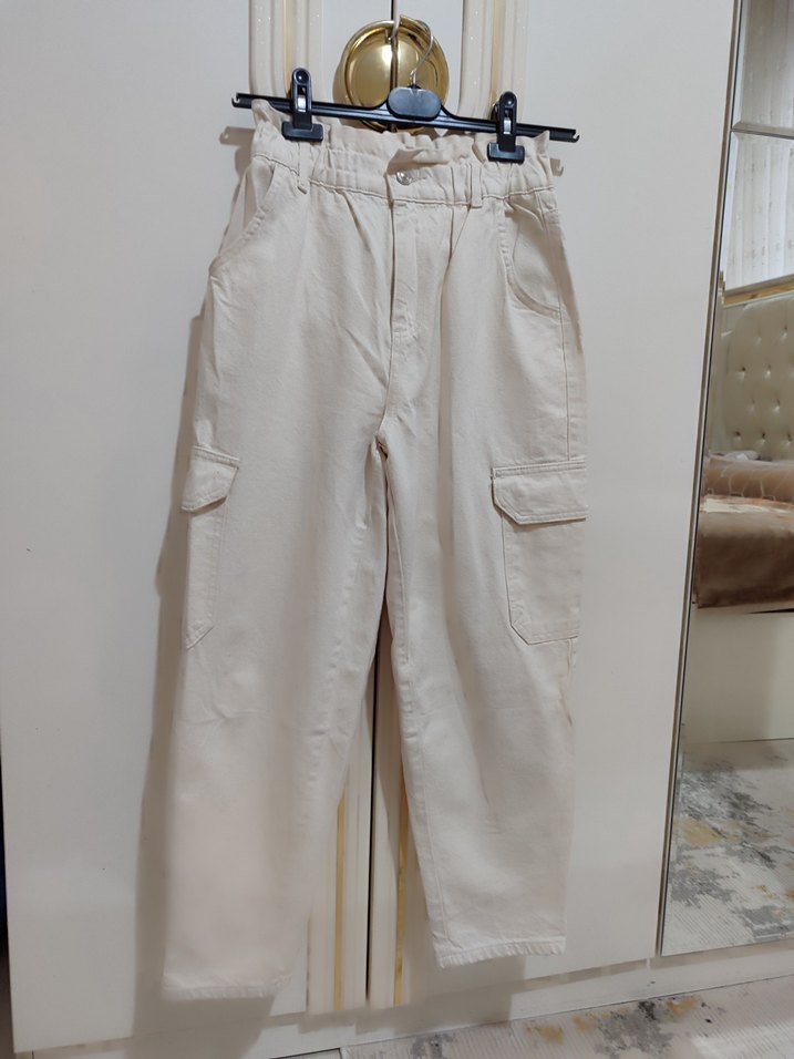 Bej Rahat Kesim Kadın Kumaş Pantolon - Görsel 4