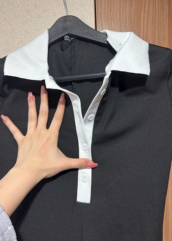 Düğmeli Siyah Kısa Tulum - Görsel 2