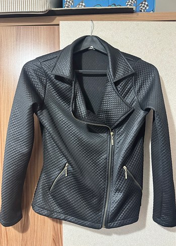 Siyah Deri görünümlü Mini Biker Ceket - Görsel 2