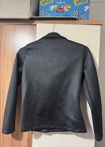Siyah Deri görünümlü Mini Biker Ceket - Görsel 3