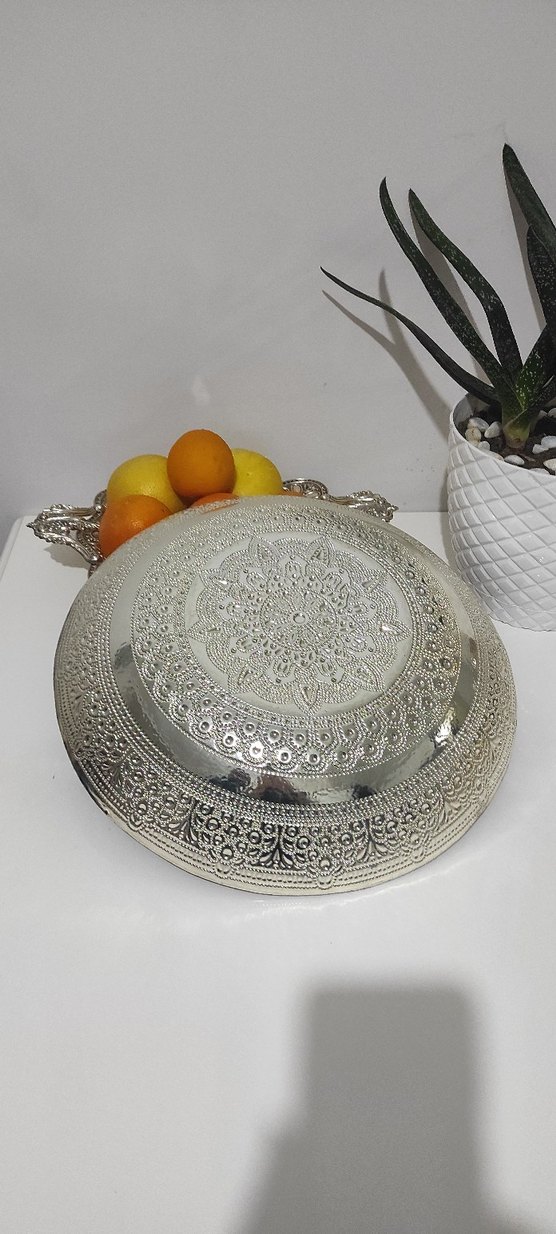 Gri ve Mavi Çiçek Desenli Tabak - Görsel 2