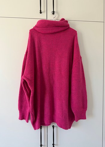 Pembe Boğazlı Örgü Kadın Kazak - Görsel 2