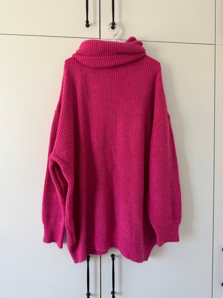 Pembe Boğazlı Örgü Kadın Kazak - Görsel 2