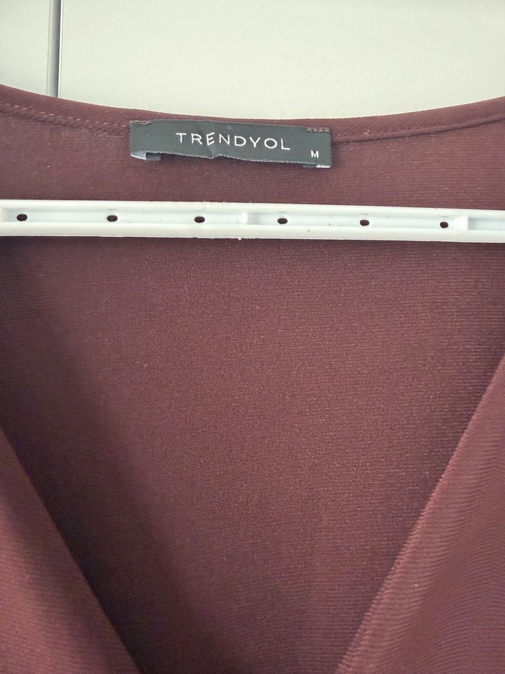 Bordo Drapeli V Yaka Uzun Elbise - Görsel 2