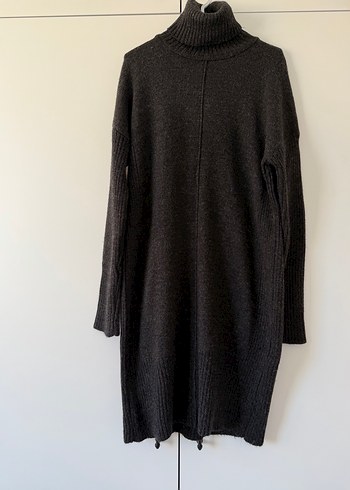 Gri Uzun Örgü Yün Kadın Kazak - Görsel 2