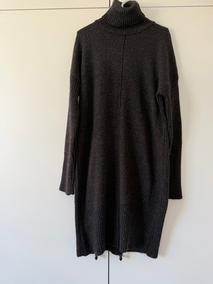 Gri Uzun Örgü Yün Kadın Kazak - Görsel 2