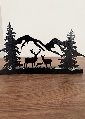 Dağ ve Geyik Figürlü Metal Mumluk - Görsel 2