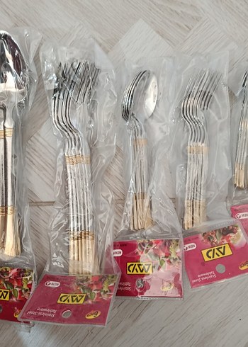 Altın ve Gri Detaylı 5 Parça Çatal Kaşık Seti - Görsel 2