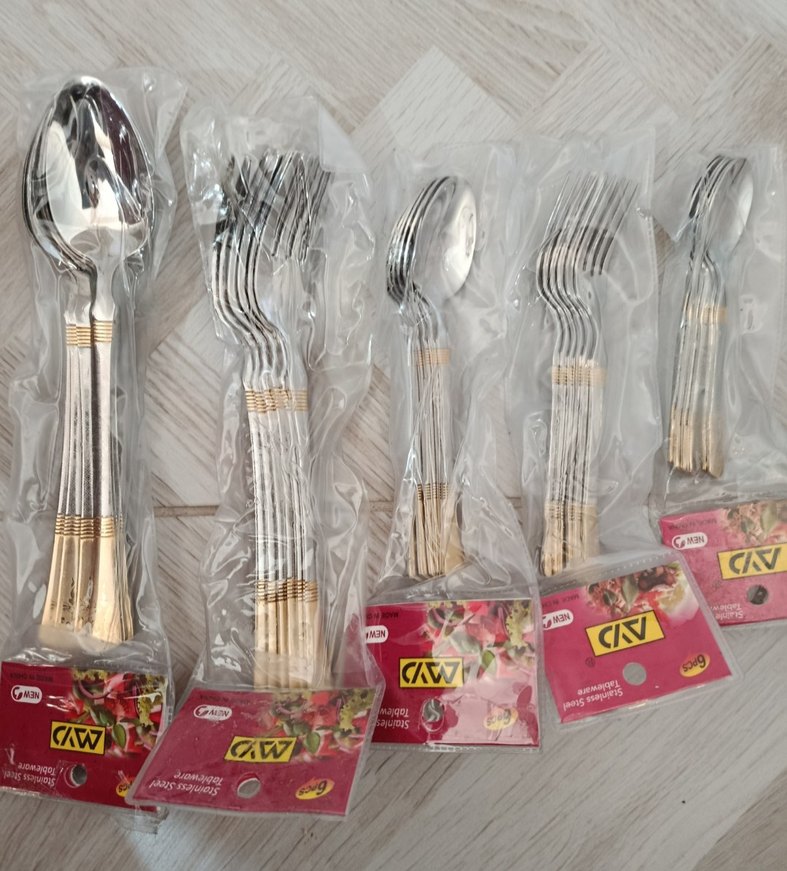 Altın ve Gri Detaylı 5 Parça Çatal Kaşık Seti - Görsel 2