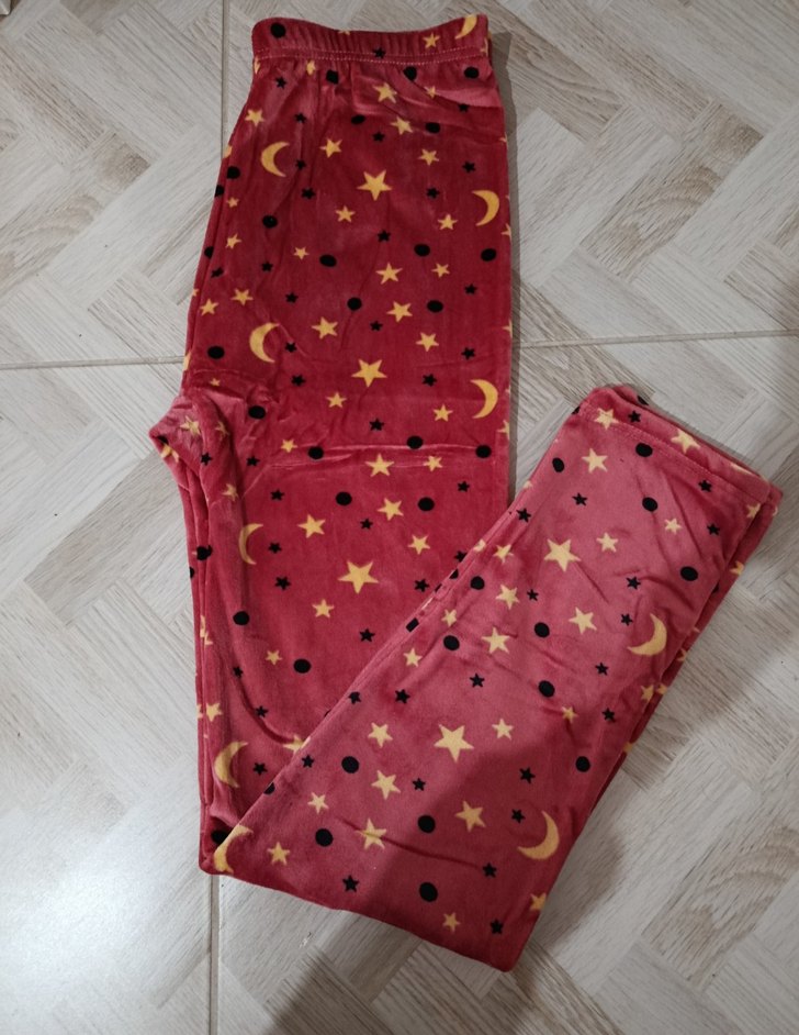 Bordo Yıldız ve Ay Desenli Kız Tayt - Görsel 2