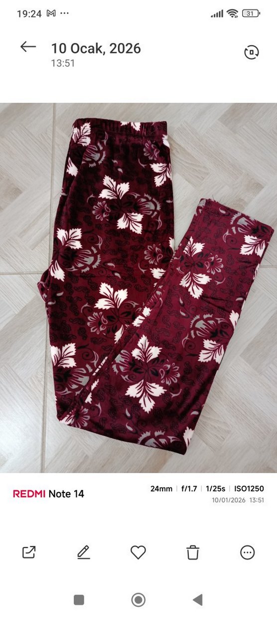 Bordo Yıldız ve Ay Desenli Kız Tayt - Görsel 3