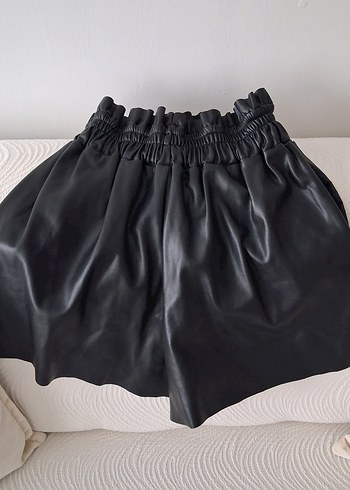 Kadın Siyah Deri Mini Şort womchey marka - Görsel 3