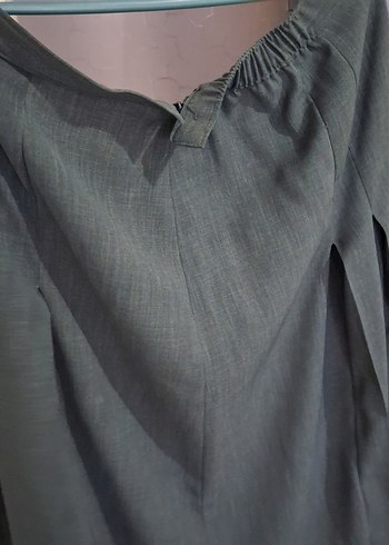 Gri Keten Midi Kadın Pantolon - Görsel 4