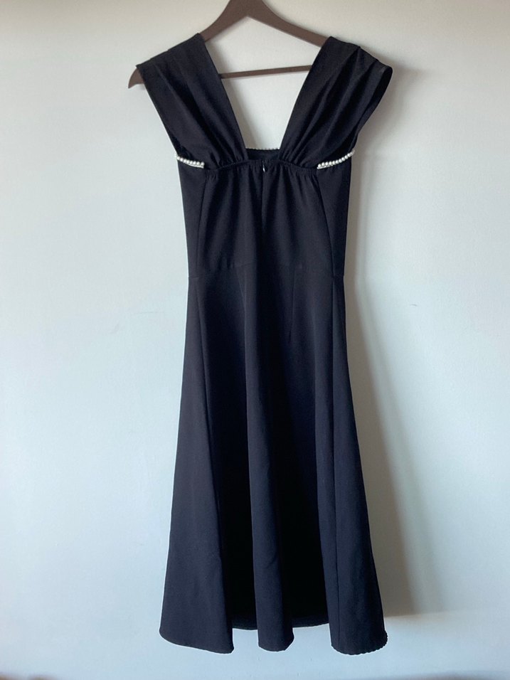 Siyah Drapeli Uzun Klasik Elbise - Görsel 2