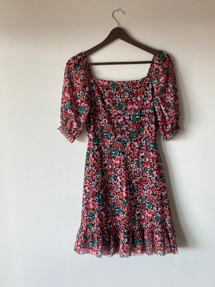 Çiçek Desenli Bohem Kadın Midi Elbise - Görsel 2