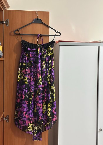 Mor Bağlamalı Mini Straplez Elbise - Görsel 2