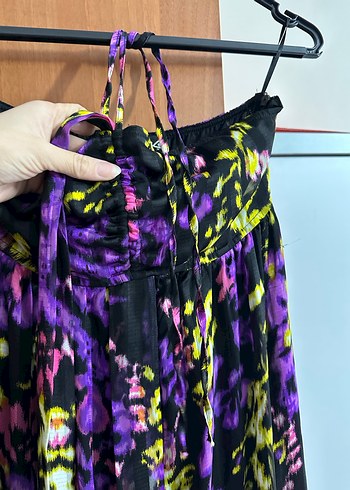 Mor Bağlamalı Mini Straplez Elbise - Görsel 3