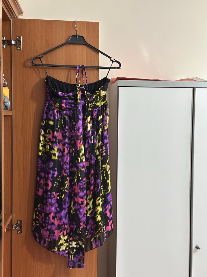 Mor Bağlamalı Mini Straplez Elbise - Görsel 2