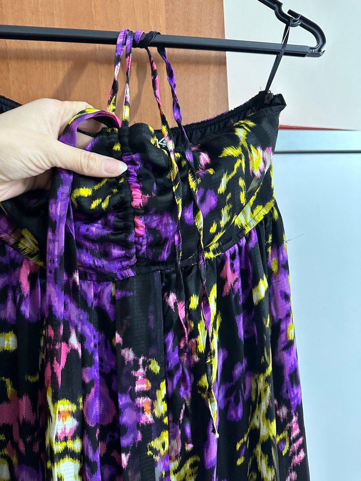 Mor Bağlamalı Mini Straplez Elbise - Görsel 3