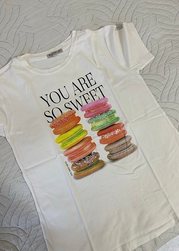 Beyaz Baskılı Kadın Tişört Ruffle Detaylı - Görsel 2