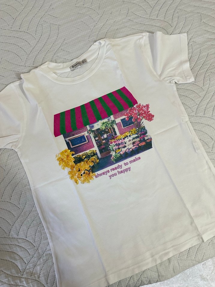 Ev Baskılı Pamuklu Tişört - Görsel 2