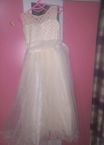 Kız Çocuk Bej Dantel İşlemeli Elbise - Görsel 6