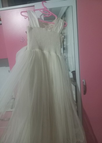 Kız Çocuk Bej Dantel İşlemeli Elbise - Görsel 3